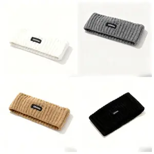 4pcs Ear Warmer Headband for Women Winter Knit Elastic Wide Head Wrap Winter Ear Muffs Fashion Sports Headbands Sweatband Black Grey