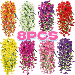Artificial, Decorative morning glory plants, outdoor simulation flowers in white, pink, red, yellow, orange, fuchsia, purple colors, multifunctional UV-resistant realistic hanging plants, suitable for home decoration, outdoor gardens, porches, terraces