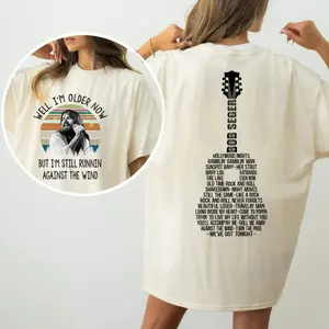 Graphic tee Well I’m Older Now Vintage T-Shirt – Against the Wind Lyric Graphic Retro Black Tee, Trendy Shirt, Full Size, Full Color
