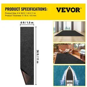 VEVOR Marine Carpet, 6 x 36 ft Boat Carpeting, Charcoal Black Marine Grade Boat Carpet, Indoor/Outdoor Marine Carpeting with Water-proof TPR Backing, Water-proof Carpet Roll for Home, Patio, Porch, De
