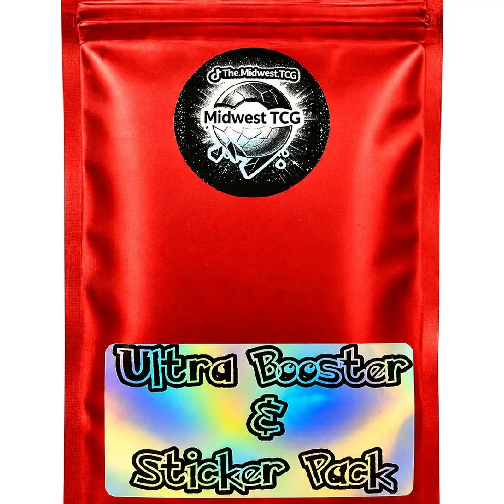 Midwest TCG Ultra Booster and Sticker Pack-  10 Custom Holo Stickers- 5 Booster Packs - 5 Hits AR IR EX Vmax Vstar