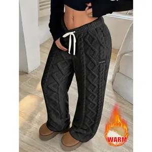 Winter Women's Lamb Fleece Long Pants - Ultra-Plush Lined All-Day Warmth Tech | Adjustable Hidden Drawstring Waist Home/Outdoor Hybrid | Anti-Pilling Brushed Fleece (Machine Wash Safe)