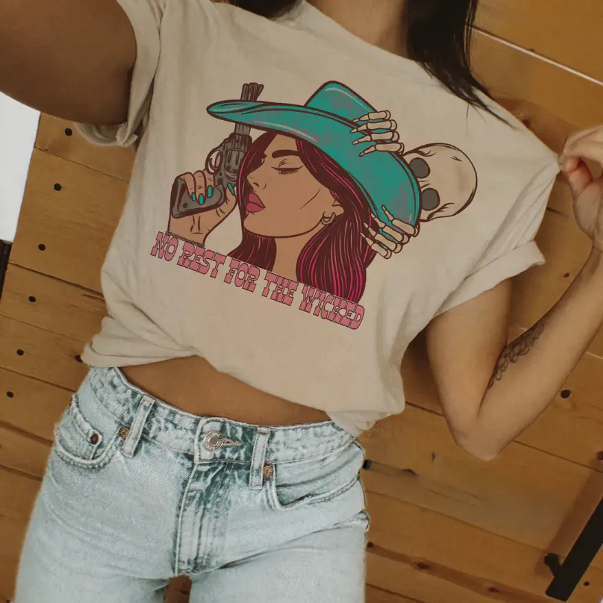Wicked Cowgirl Graphic Tshirt, Crewneck Sweatshirt cowgirl outfits clothes, western clothing, western outfit women tops, country concert outfits shirt Sweatshirt hoodie