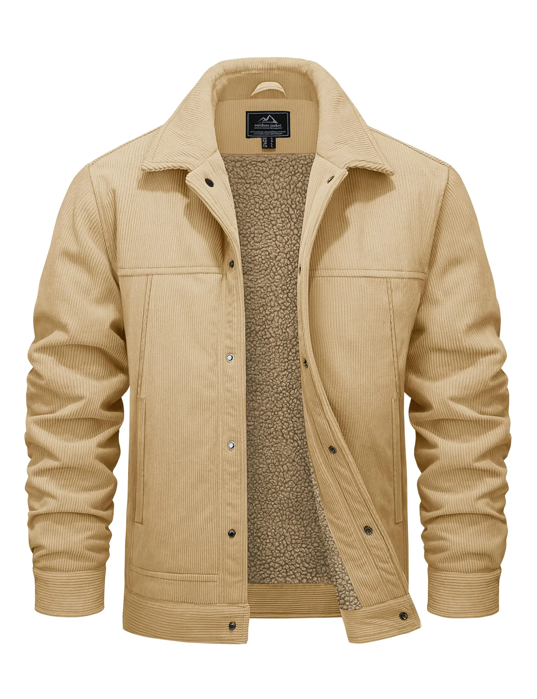 MAGCOMSEN Men's Classic Corduroy Trucker Jacket - Winter Warm Sherpa-Lined Thick Fleece Coat with Pockets, Menswear Tops, Soft Outerwear, Plain, Casual, Fitted, Christmas, Easter, Hard-Wearing, Turn-Down, Business, New Year, Snap, Name, Dark Brown