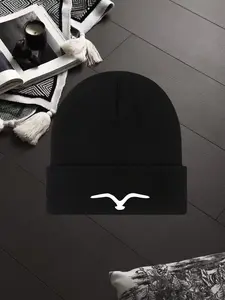 Unisex Fall & Winter Knit Beanie Hat, Windproof Warmth, Large Elasticity, Outdoor Sports Casual Cap, Seagull Print