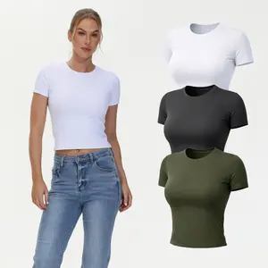 THE GYM PEOPLE 3 Pieces Slim Fit Women's Workout Tops Short Sleeve Breathable Athletic Clothes Summer Casual Basic Tee Shirts Going Out Y2k Streetwear Tops