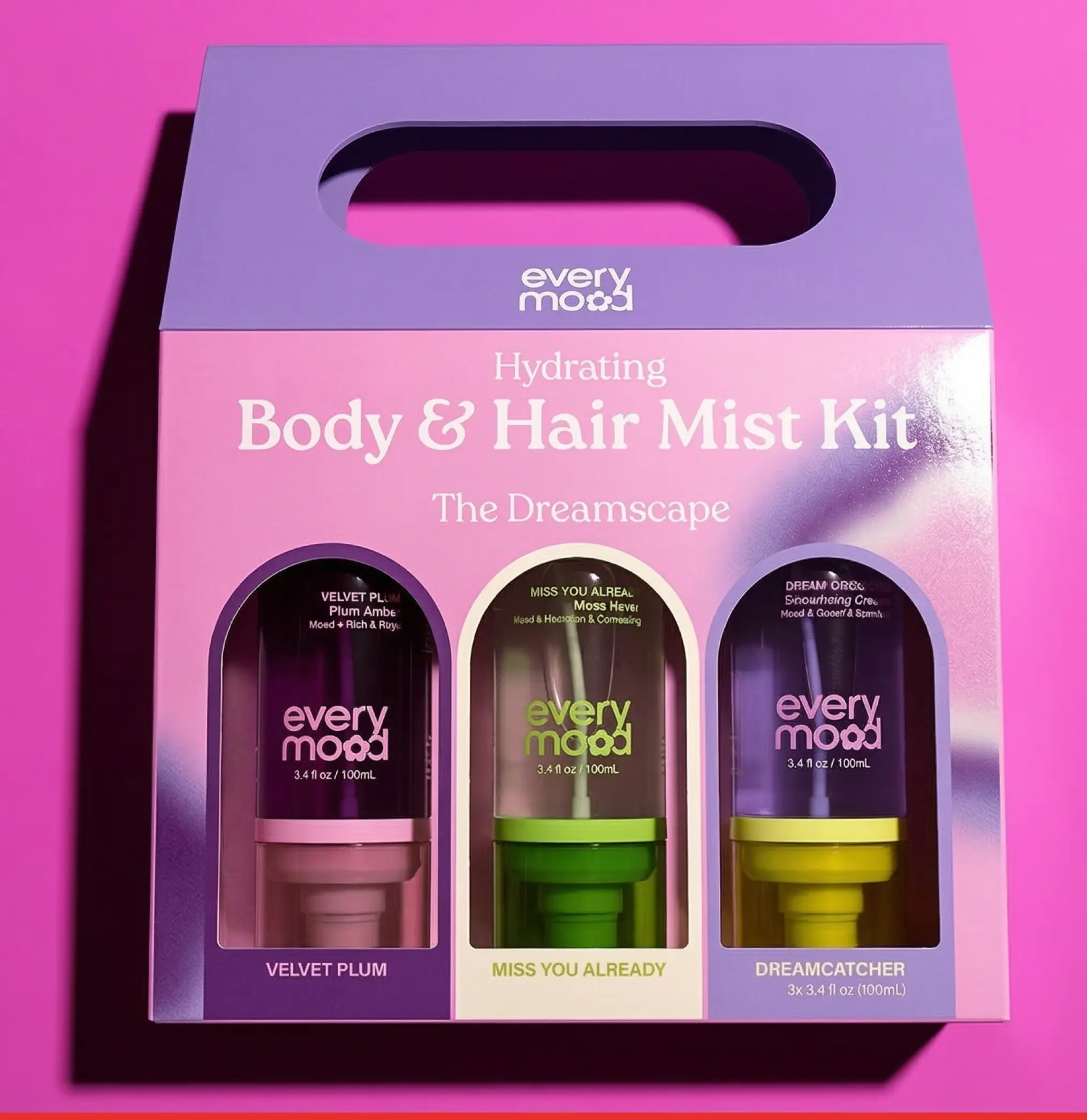 Everymood Body & Hair Mist Gift Set – The Dreamscape, 3x100mL Hydrating Fragrance Mist with Hyaluronic Acid, Velvet Plum + Miss You Already + Dreamcatcher, Vegan travelessentials