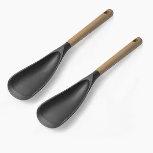 Silicone Wood Handle Cooking Spoon, Non-Stick Kitchen Utensil, Multi-Functional Scraper Spatula, Nonstick Spatula, Mixing, Scooping, Scraping, Kitchen Utensils Gadgets, Multifunctional Spatula Spoon