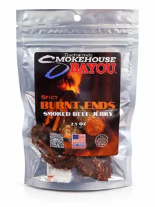 Ducharme's Smokehouse Bayou Smoked Beef Jerky Spicy Burnt Ends 2.5oz High Protein Snack Dry Tender Texture Resealable Bag