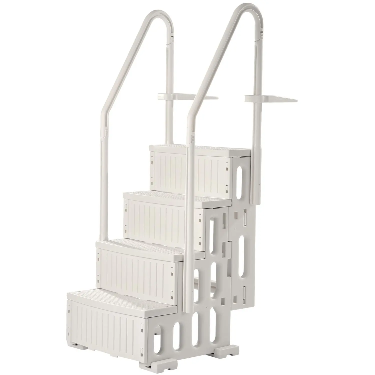 【SummerFinds】4-Step Creamy White Pool Ladder of Double Handrails Supports 400 lb for 48-54 In Pools