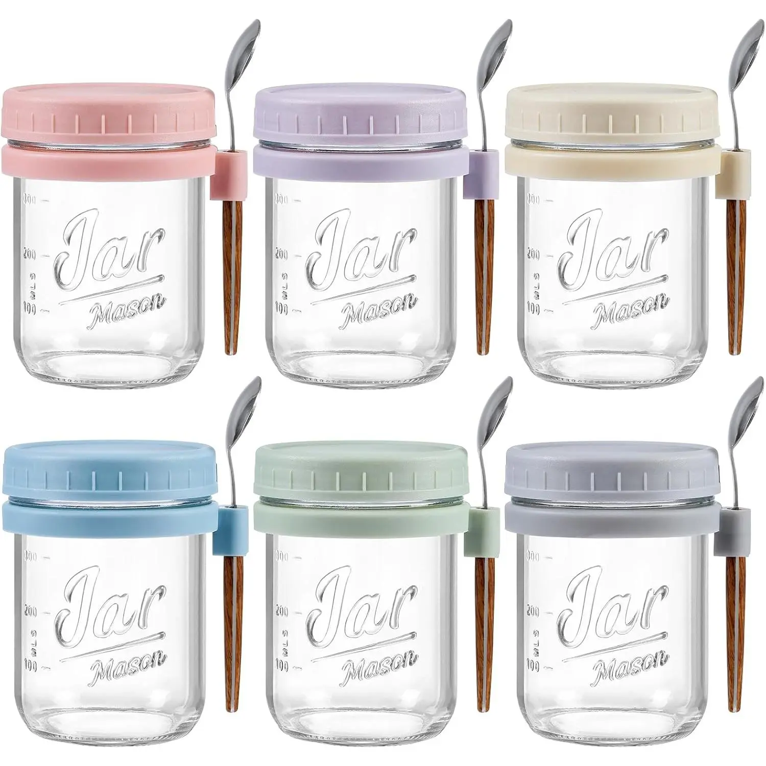 Overnight Oats Containers with Lids and Spoons, 16 oz Glass Mason Overnight Oats Jars, Large Capacity Airtight Jars for Milk, Cereal, Fruit