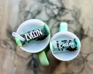 Bat Glitter Stanley Name Plate for Halloween Stanley 2.0 Personalized Tumbler Topper 20oz 30oz 40oz Custom Name Decor
