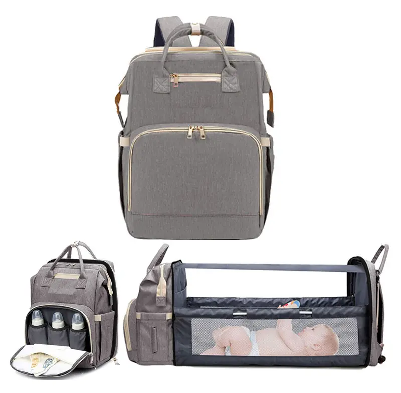 KABAQOO Multifunctional Diaper Backpack, 4-in-1 Convertible Large-Capacity Travel Bag with Foldable Changing Station, USB Port, Thermal Insulated Pockets, Buckle, 16.5'' x 8.7'' x 12.6'' for Diaper Bag Organization & Parents with Kids, Longer Trips, High-