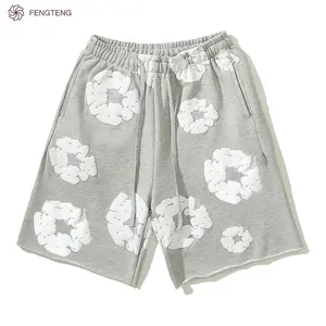 Tears unisex cotton floral denim shorts, the hottest street fashion shorts today, American style, black heritage in street fashion, Full size | 2 Color
