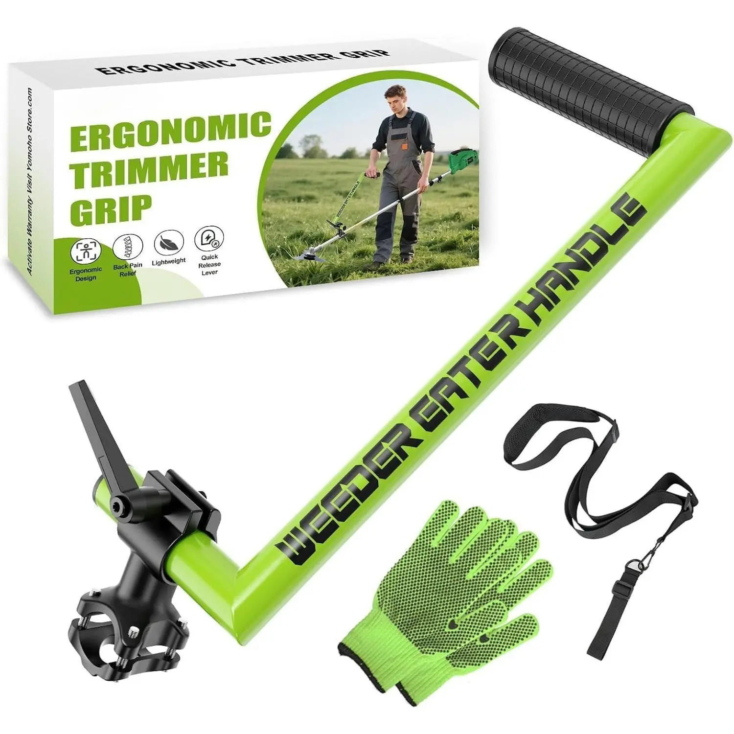 Upgraded Weed Eater Adjustable Handle - Ergonomic Grass Trimmer Handle Extension, Grass Trimmer Accessories, Adjustable Shoulder Strap, Clamp for Lawn Care, Landscaping Cutting