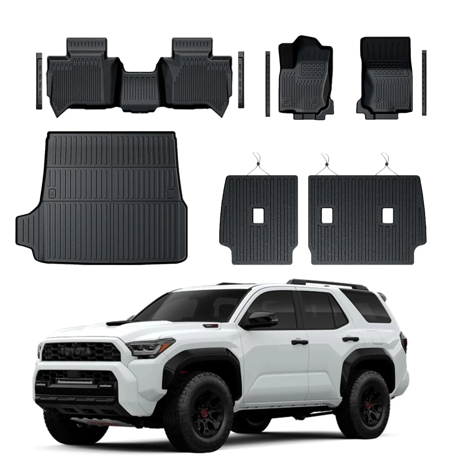 NUNET Synthetic All-Weather TPE Floor Mats Set - Precision-Fit for 2025-2026 Toyota 4Runner Fuel 5-Seater (Not for Hybrid), 6 PCS Full Coverage Cargo Liners, 4 PCS Anti-Slip Door Sill Guards with Advanced 3D Laser Scanning