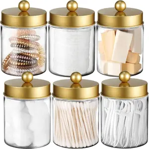 Bathroom Vanity Storage Box Set, Plastic Acrylic Jar Accessories, Bathroom Organizing Accessories, Organizer for Makeup Sponge, Cotton Swabs, Dental Floss, Paper Clips, Bathroom Organizer Supplies