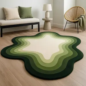 Irregular Shape Vintage Gradient Stripe Print Area Rug, Home Decor Rugs, Modern Indoor Rug, Plush Soft Carpet for Living Room and Bedroom, Easy to Clean Decorative Mat