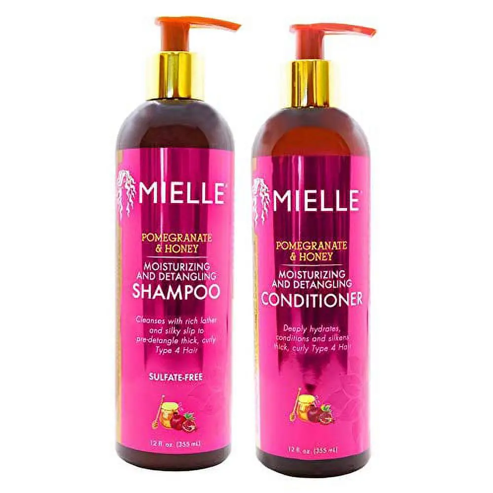 Mielle Organics Pomegranate & Honey Shampoo & Conditioner Multi-Pack Bundle, 12 fl oz Each, Cleansing Cleanser & Hydrating Deep Conditioner for Silky Hair, Natural-Curly Haircare, Detangling