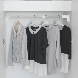 2Pcs Heavy Duty Adjustable Stainless Steel Closet Rod Clothes Hanging Bar No Drill Installation for Wardrobe Laundry Room