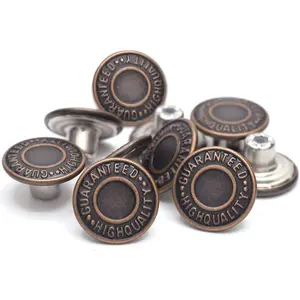 17mm Brass Jeans Buttons, No Sew Metal Tack Buttons Replacement Kit (Red Copper)