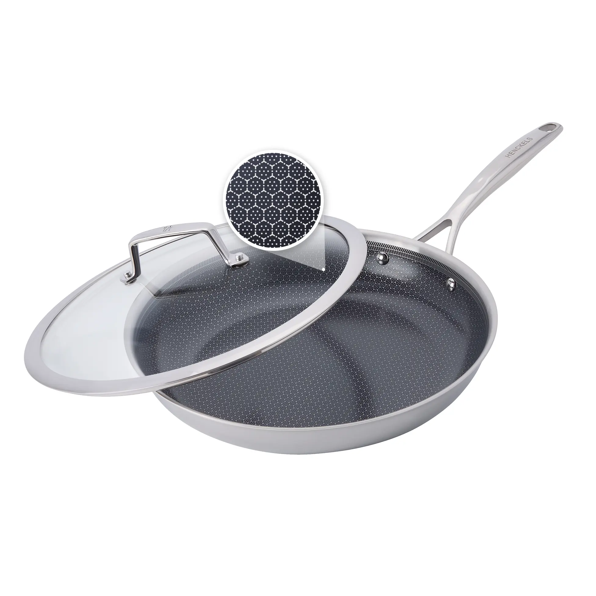 Henckels Paradigm Ceramic 12-inch Stainless Steel Dual Performance Fry Pan with Lid