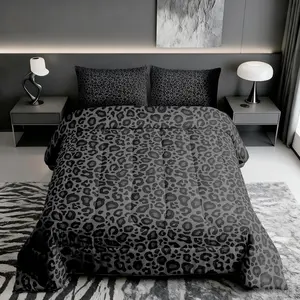 Leopard Print Comforter Set,Cheetah Print Gray Black Bedding Set for Women,Wild Animal Skin Comforter,African Wildlife Inner Fill All Seasons