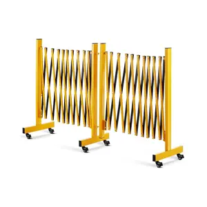 GARVEE 9FT Portable Expandable Metal Barricade with Corner and Adjustable Folding Safety Barrier Gate Featuring Casters for Easy Mobility and Traffic Safety Control