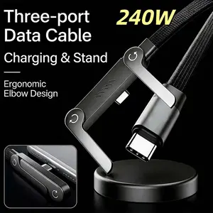 Invisible Holder Charger Cable with Stand, 240w super fast charging 2-in-1 Fast Charging Cord & Phone Stand for Gaming, Office, Car Travel, Compatible with Type-C charging cable Black