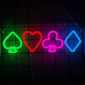 Poker Neon Sign–LED Playing Cards Neon Light for Wall Decor, USB Powered Sign for Casino Room Decor, Cool Man Cave, Game Room, Bar, Bedroom, Party Gift for Poker Lovers