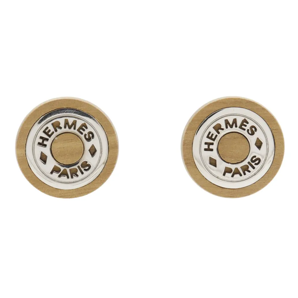 Pre-owned HERMÈS Wood Small Leather Goods Hermes Sellier Metal Earrings