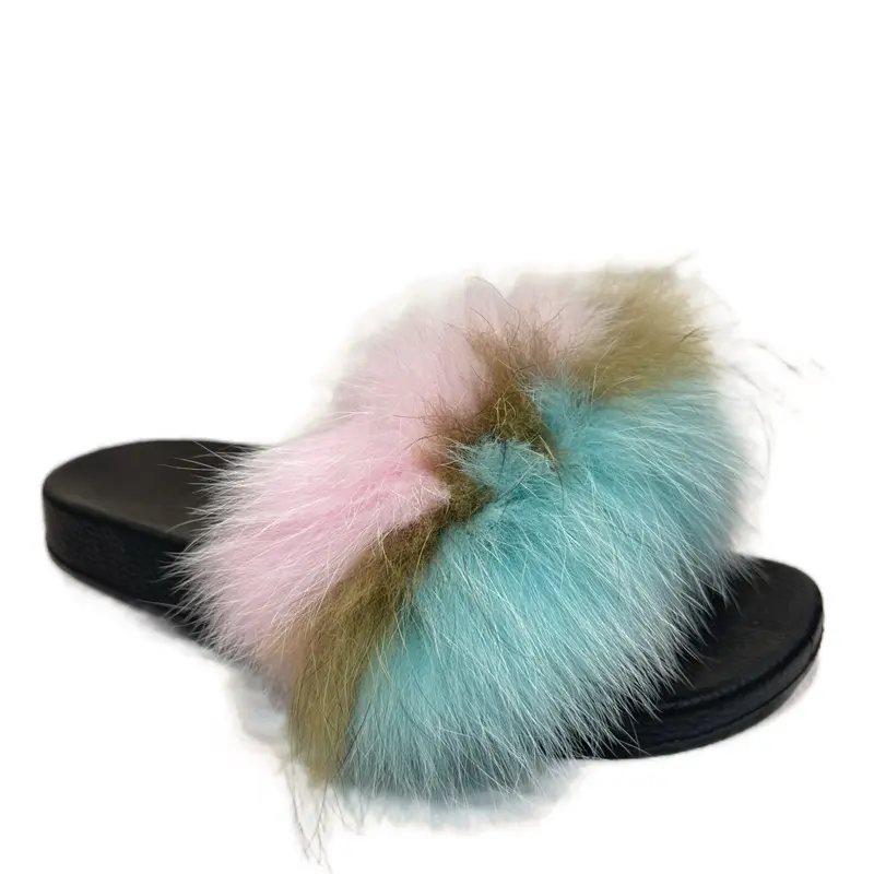 Stylish Rainbow Ombré Faux Fur Slides for Women, Open Toe Slip On Footwear with a Lightweight Cushioned Sole, Soft, Fashion Slide, Cushioned Rubber, Casual Wear, Chic, Flipflop, Design, Cruelty-Free, Open-Toe Slide Keeps Feet Airy