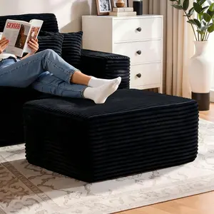 35" Plush Boneless Ottoman, Upholstered Cloud Footrest for Boneless Couch in a Box,Oversize Poufs for Living Room & Bedroom Sofa Ottoman,Comfy Seating with Dense Foam, Black (Plush Corduroy Fabric)