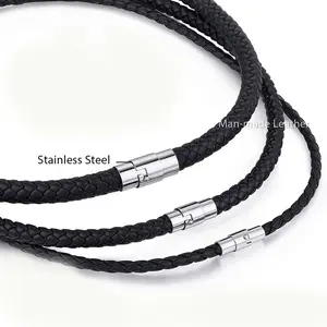 4/6/8mm Black/Brown Rope Man-made Leather Cord Necklace Choker Stainless Steel Magnetic Clasp 16"-24"