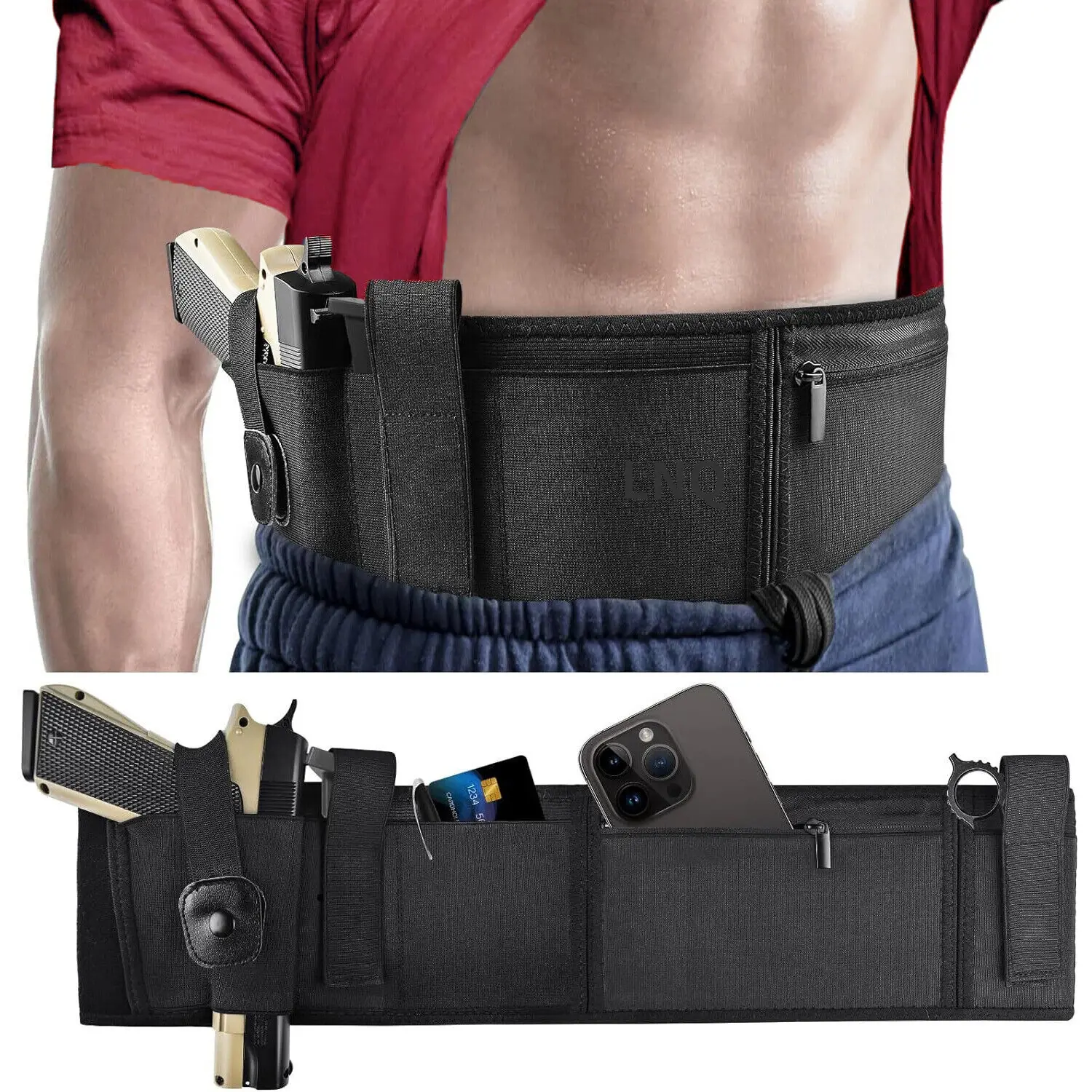 Belly Band Holster for Men & Women - Breathable Neoprene Gun Holster, Multi - Pocket Tactical Belt for Outdoors, Fits Most 9mm and 380 Handguns
