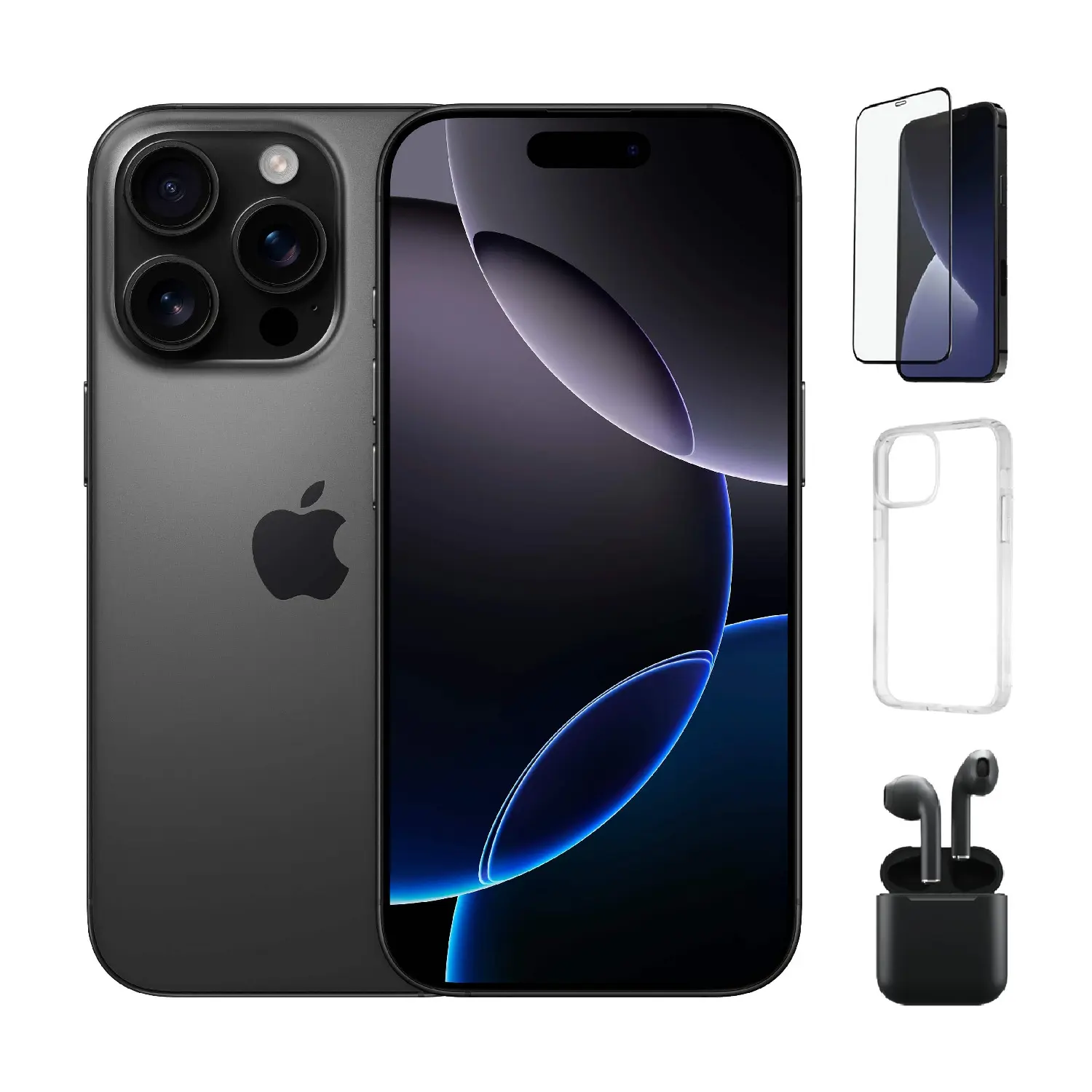 Refurbished Apple iPhone 16 Pro (Unlocked) A3083 Acceptable Condition with Case, Wireless Earbuds,Tempered Glass Screen Protector & 1 Year Warranty