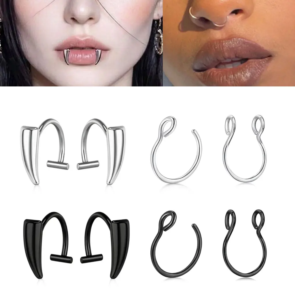 Women's 8PCS Silver & Black Body Jewelry Set - Safe Materials, Unique Look, Unisex Wear, Trendy Piercing Accessories for Everyday Use