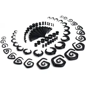 FASACCO 86-Count Unisex Multi-Size Ear Stretching Earrings Kit - Tapered Acrylic Plugs, Spiral Acrylic Pieces, Safe Silicone Tunnels & Gauges Expanders (14G-00G Body Piercings Set, Edgy Earrings) Summervibes