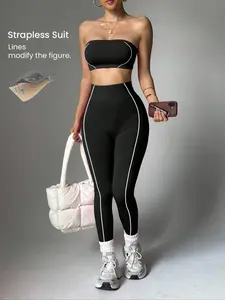 【TWO PIECE SETS】Women's Seamless Yoga Sportswear Suit, Crop Top + Leggings, Anti-Slip Silicone Design, Breathable Comfort, Ideal for Gym, Running, Cycling,Crop Top + Tight Pants, Yoga Leggings.