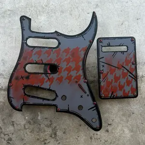 Capn Crepitis Custom Partscaster SSS Pick Guard with Houndstooth White and Black Pattern, Includes Tremelo Cover, Original Design