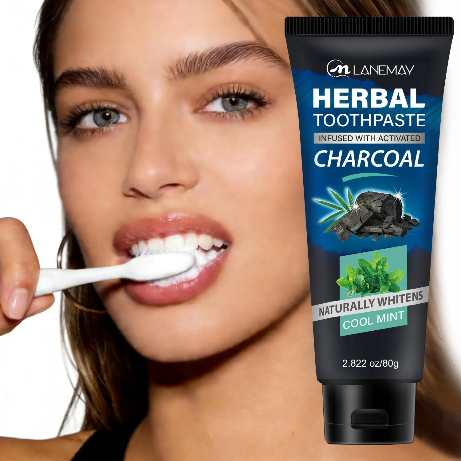 Activated Charcoal Infused Herbal Teeth Toothpaste - Peppermint & Baking Soda Formula - Removes Stains & Freshens Breath - For Daily Deep Cleaning & Oral Health - Oral Hygiene Essentials