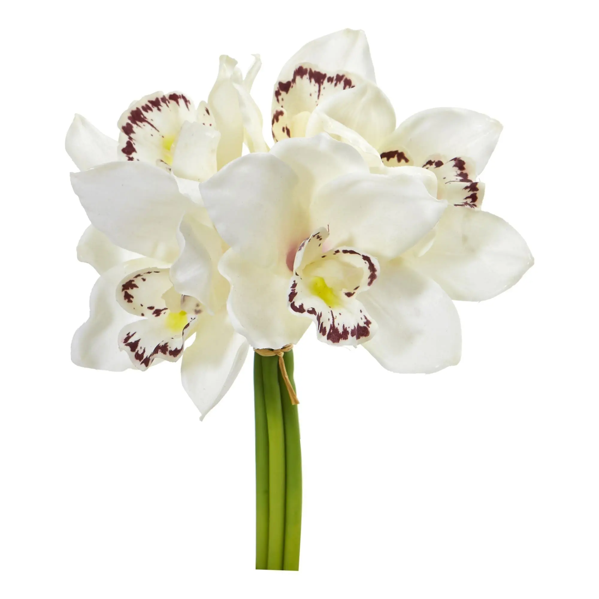 9” Decorative Artificial Cymbidium Orchid Bouquet (Set of 6) - Vivid Colors Floral Decor for Home, Study Room Vase Display, Room Decor