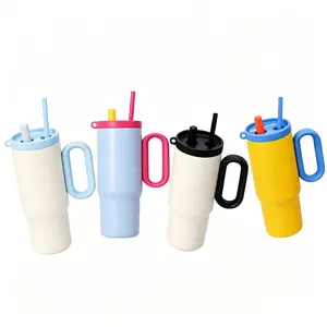 24oz Stainless Steel Tumbler with Dual Straws & Ergonomic Handle, Vacuum Insulated Travel Mug, Leakproof, Sweat-Proof, Fits Car Cup Holders for Home, Office, Road Trips 