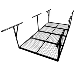 2x8FT-4x8FT Overhead Garage Storage Rack, Heavy-Duty Metal Garage Ceiling Storage Rack, 22''-40" Adjustable Ceiling Drop-Down, 600 lb. Loading Weight Capacity, Black and White Color