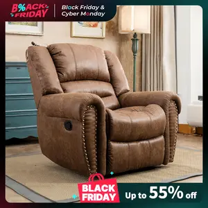 [TikTokShopBlackFriday]Ebello New Leather Recliner Chair Set of 2, Classic and Traditional Manual Recliner Chair with Comfortable Arms and Back,Manual Single Recliner Sofa for Living Room, Nut Brown