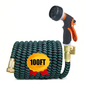 Multifunctional Telescopic Car Wash Set - With Multifunctional Sprayer Nozzle - Metal Connector and Rubber Retractable Water Hose - Suitable for Gardening, Car Washing, Pet Bathing, Lawn Watering, House Glass Cleaning - American Standard Thread