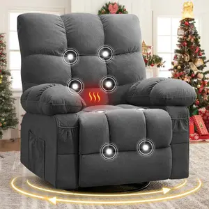Massage Swivel Recliner Chair with Vibration Massage and Lumbar Heating for Adults,350LBS Oversized Rocker Recliner Single Sofa with Side Pocket and USB Charge Port for Living Room (Gray)