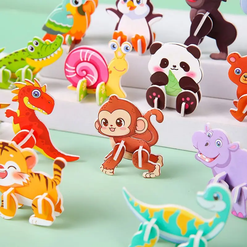 KID'S Three-dimensional puzzle cute small animal puzzle early education small toy animal world insect world dinosaur kingdom cognitive three-dimensional puzzle toy Dragon puzzle