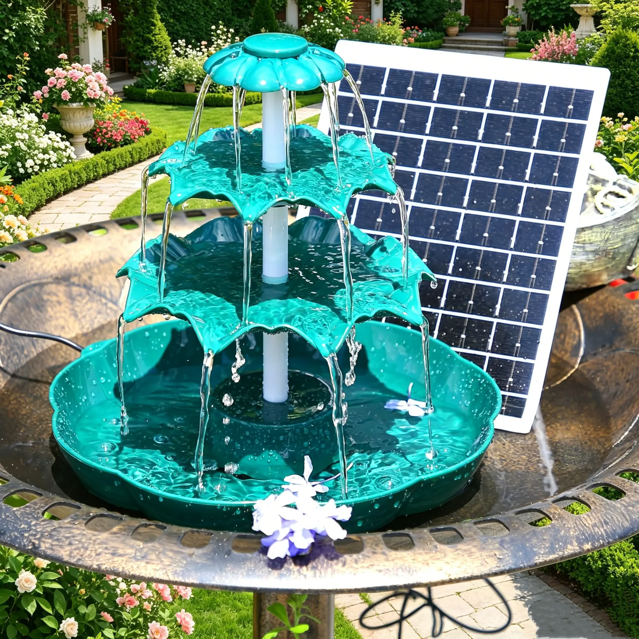AISITIN 6.5W Solar Bird Bath Fountain with 3 Tiered Bird Bath Upgraded 2026, DIY Detachable Solar Water Fountain Pump with Fixed Equipment,for Garden Decoration, Outdoor Bird Feeder and Waterfall,#Summervibes