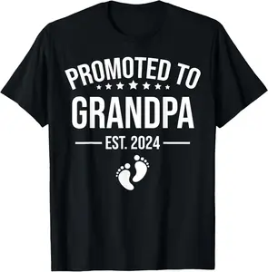 100% Cotton 1st Time Grandpa EST 2024 New First Grandpa 2024 T-Shirt